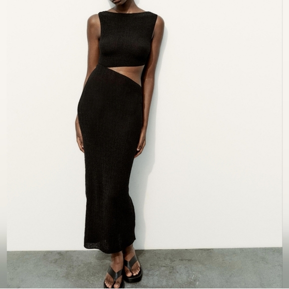Zara Dresses & Skirts - Zara Textured Black Cut Out Long Dress Sz S